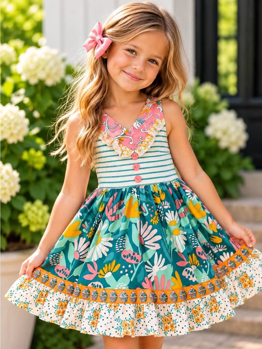Wildflowers Girls Size 4 Floral Twirl Dress Cross Back Ruffle Boutique